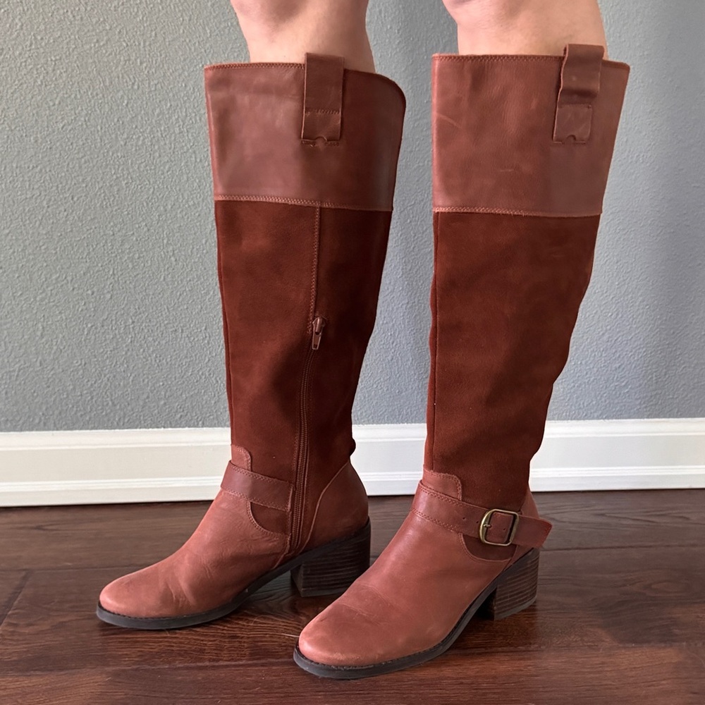 Lucky Brand Womens KAILAN Brown Leather Riding Boots